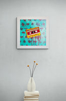 Nostalgia Flux by Shmutz, 2020 Original Pop Art Painting Mixed-media on canvas 50x50cm 20x20inch cassette tape nostalgic  room view