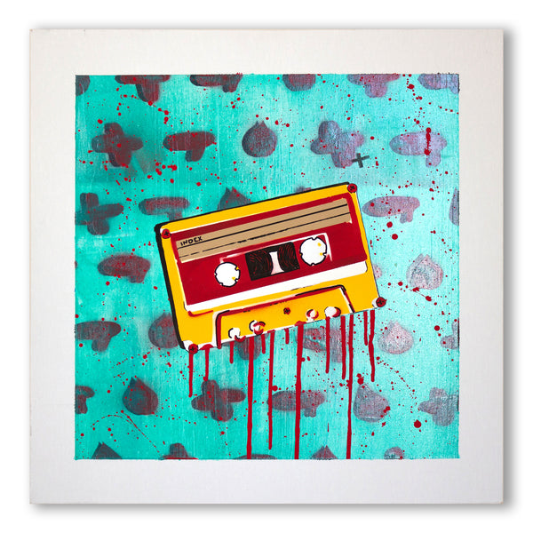 Nostalgia Flux by Shmutz, 2020 Original Pop Art Painting Mixed-media on canvas 50x50cm 20x20inch cassette tape nostalgic  
